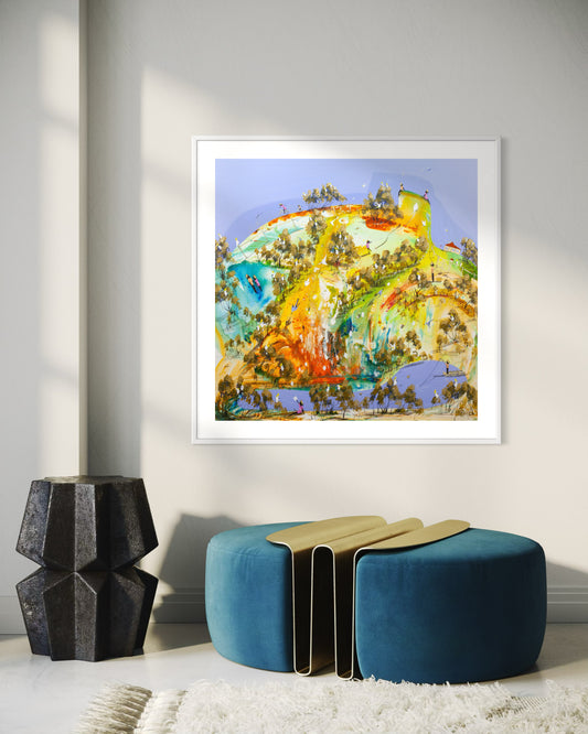 Our Journey by Adam Bogusz shown in a white frame for illustration only, as the artwork is sold unframed